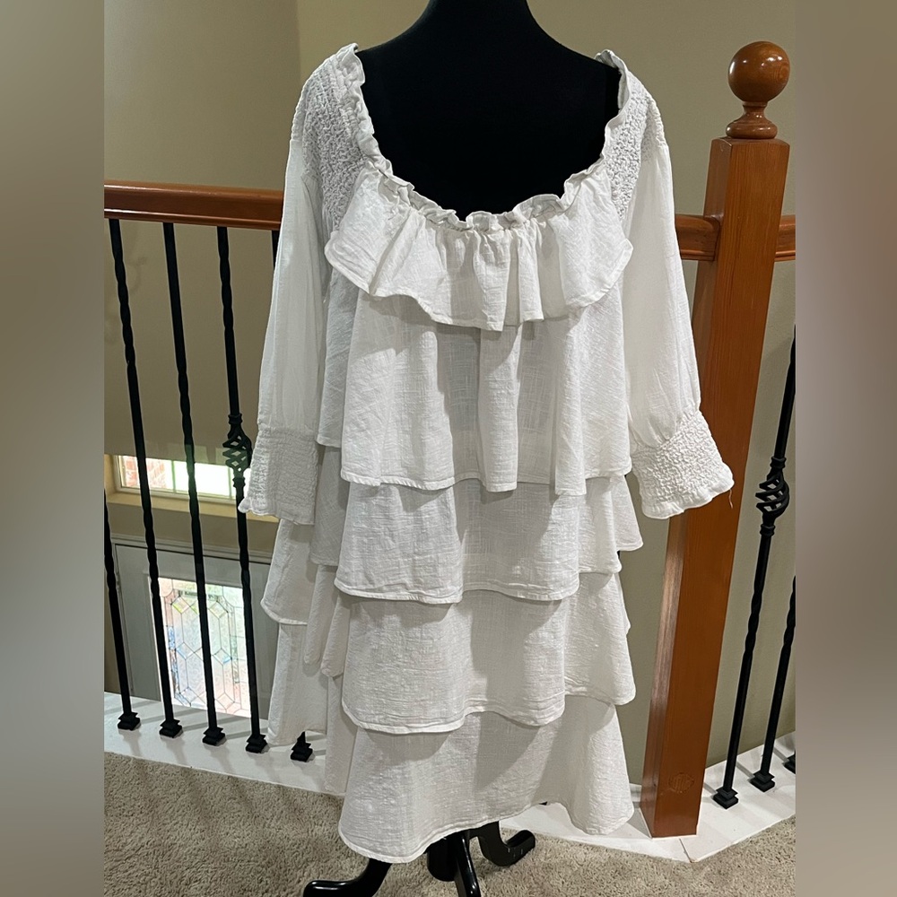 CHELSEA & THEODORE Tiered Ruffle OFF White BOHO, Peasant Dress SIZE XL - Picture 10 of 11